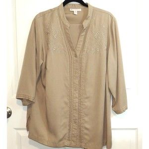 JM Collection Camel Color Set Embroidered Detail Drawstring Pants 16W